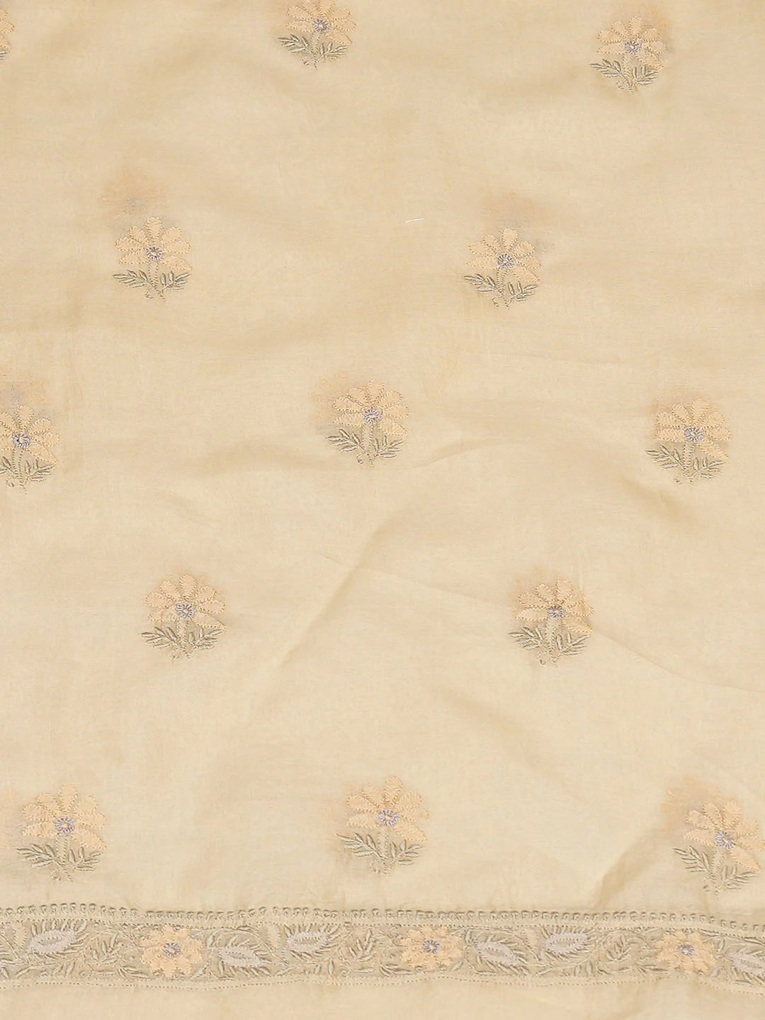 Ada Hand Embroidered Fawn Organza Lucknowi Chikankari Unstitched Kurta Dupatta Set 01A888729