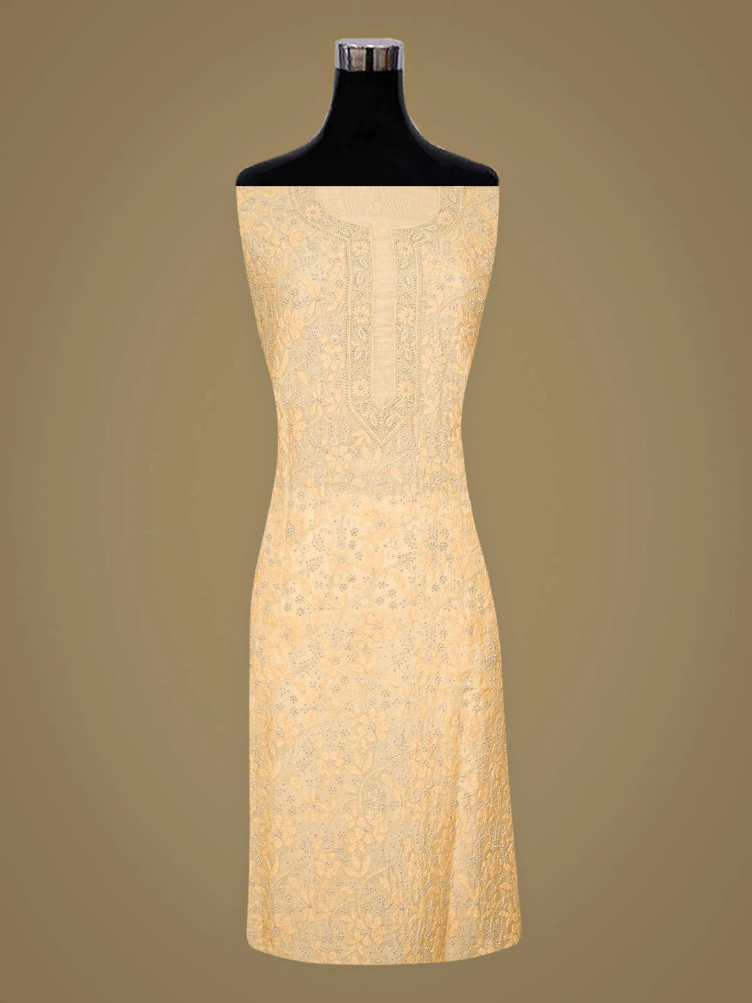Ada Hand Embroidered Fawn Organza Lucknowi Chikankari Unstitched Kurta Dupatta Set 01A888729