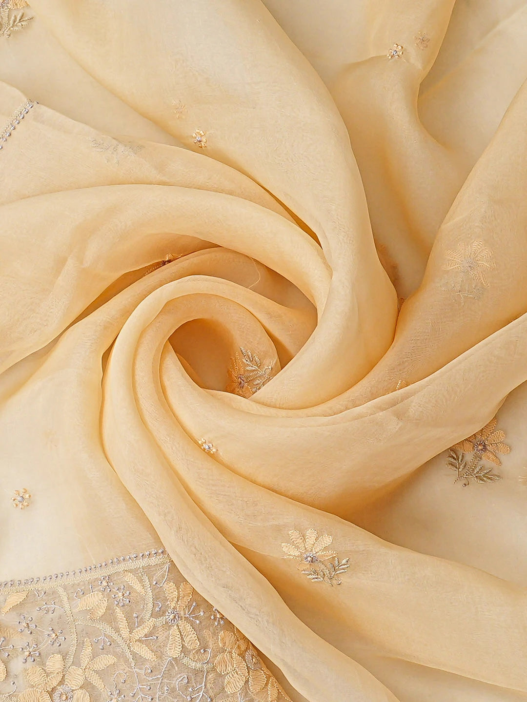 Ada Hand Embroidered Fawn Organza Lucknowi Chikankari Unstitched Kurta Dupatta Set 01A888729