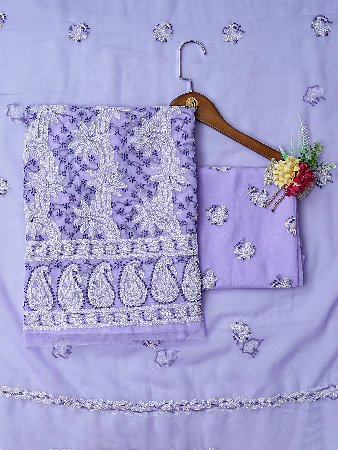 Ada Hand Embroidered lavender Georgette Lucknowi Chikankari Unstitched Suit Piece 01A872122