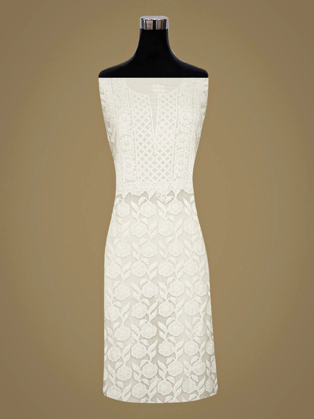 Ada Hand Embroidered White Cotton Lucknowi Chikankari Unstitched Kurta Dupatta Set 01A743500
