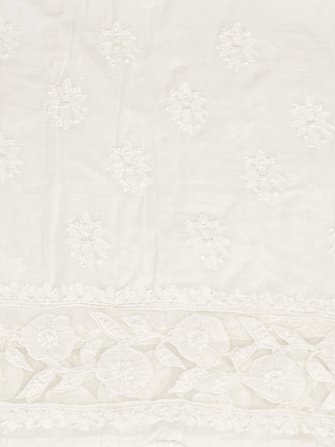Ada Hand Embroidered White Cotton Lucknowi Chikankari Unstitched Kurta Dupatta Set 01A743500