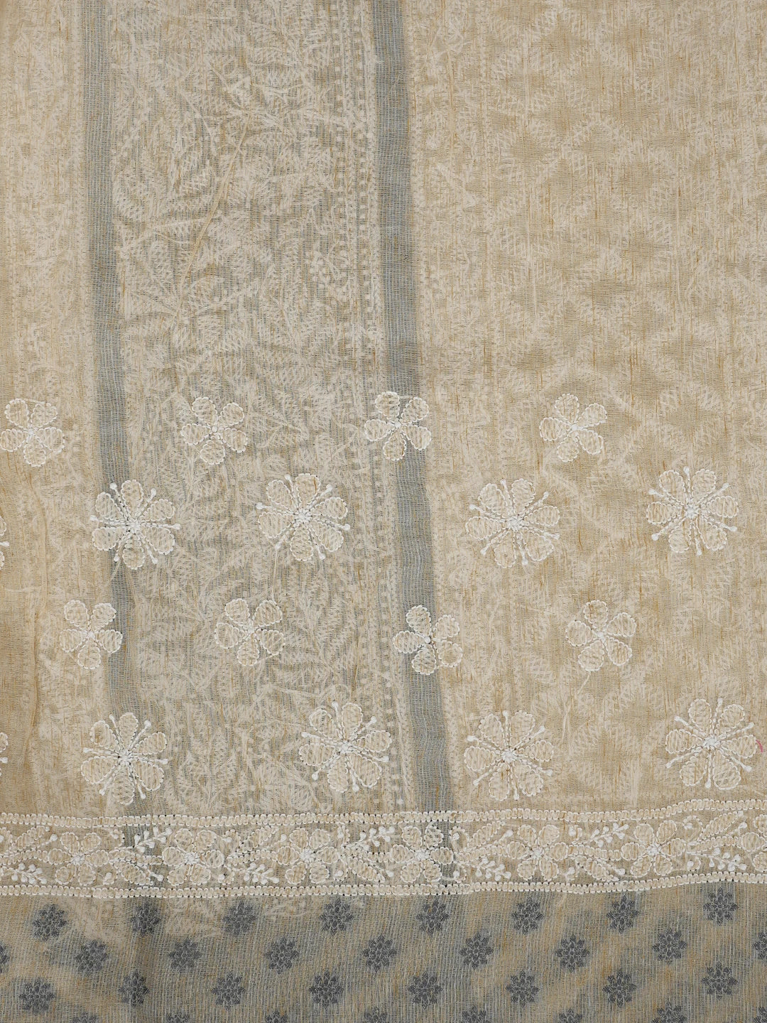 Ada Hand Embroidered Beige Chanderi Lucknowi Chikankari Saree With Blouse 01A879561