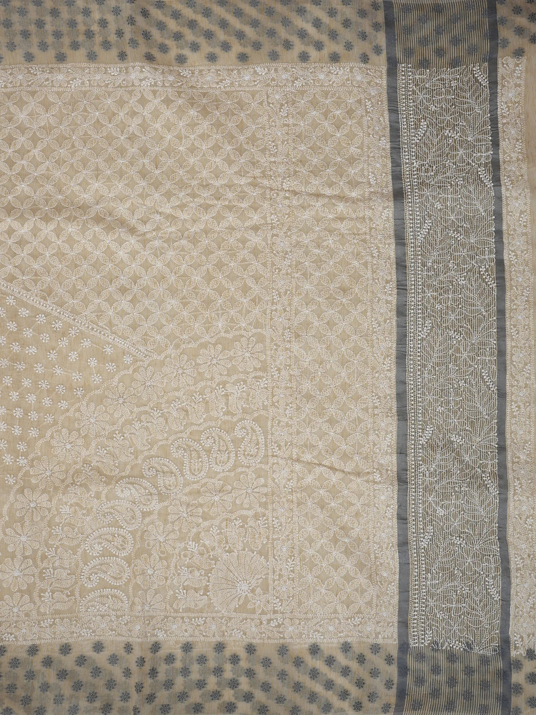 Ada Hand Embroidered Beige Chanderi Lucknowi Chikankari Saree With Blouse 01A879561
