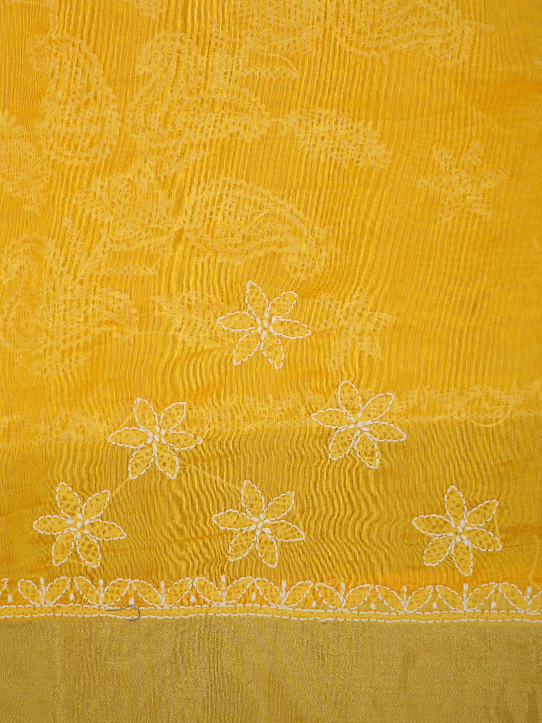 Ada Hand Embroidered Yellow Chanderi Lucknowi Chikankari Saree With Blouse 01A878664