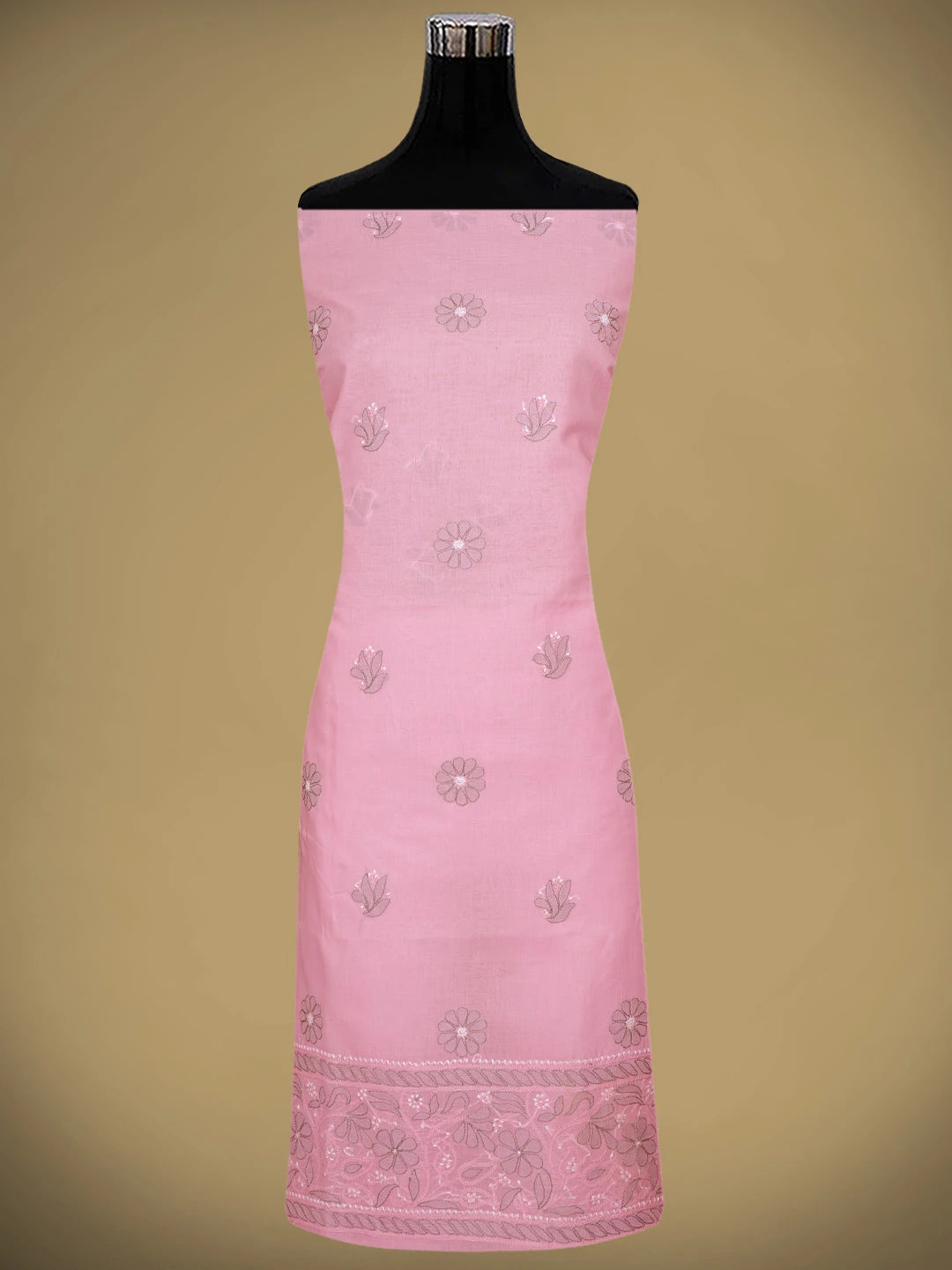 Ada Hand Embroidered Pink Cotton Lucknowi Chikankari Unstitched Suit Piece with Chiffon Dupatta 01A879475