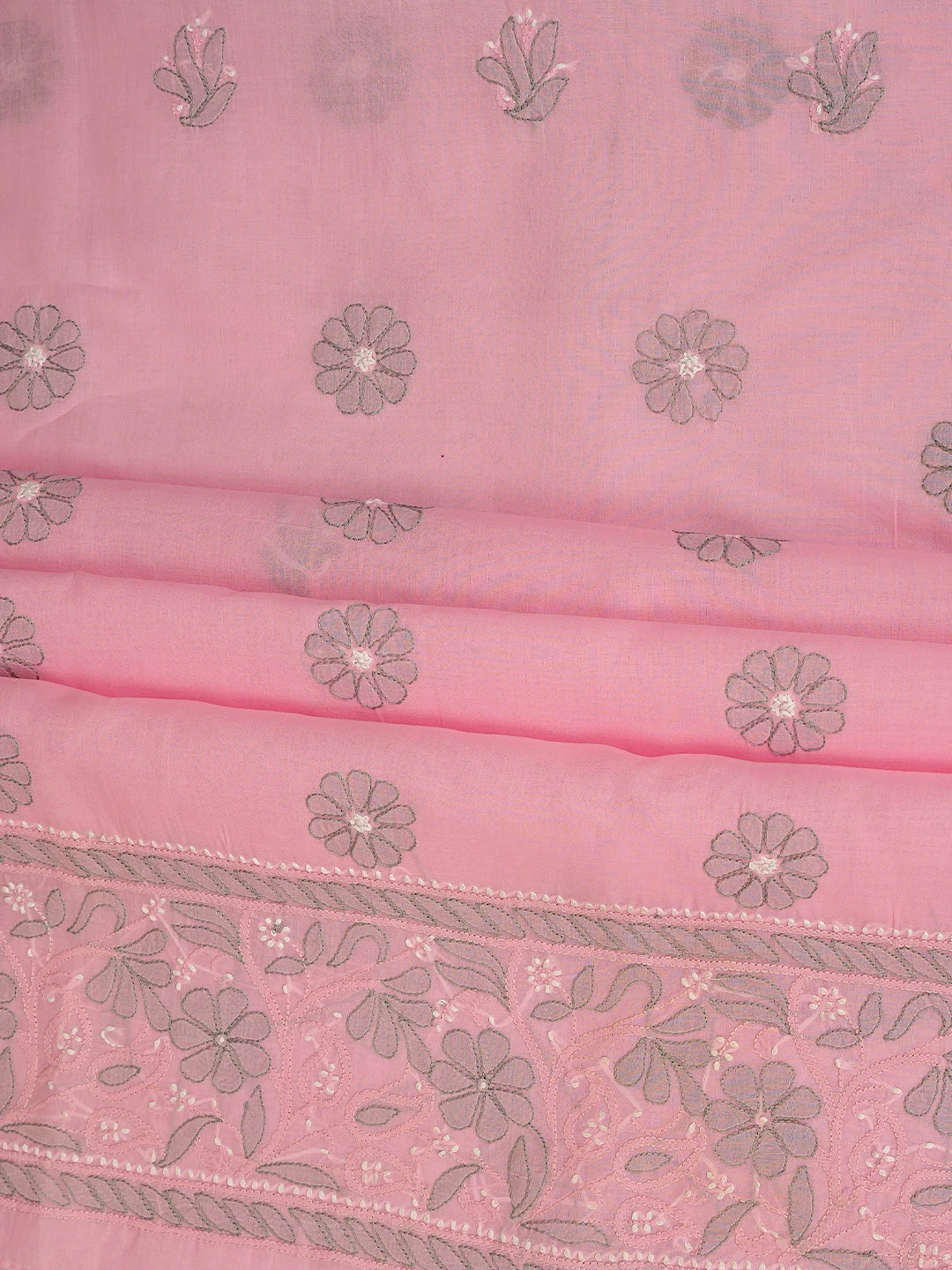 Ada Hand Embroidered Pink Cotton Lucknowi Chikankari Unstitched Suit Piece with Chiffon Dupatta 01A879475