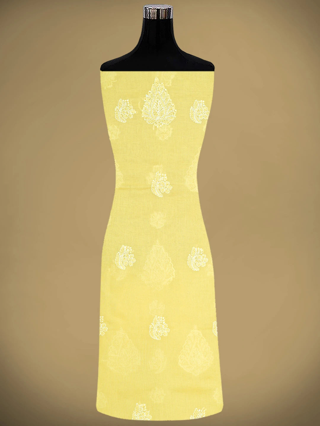Ada Hand Embroidered Yellow Cotton Lucknowi Chikankari Unstitched Suit Piece 01A853630