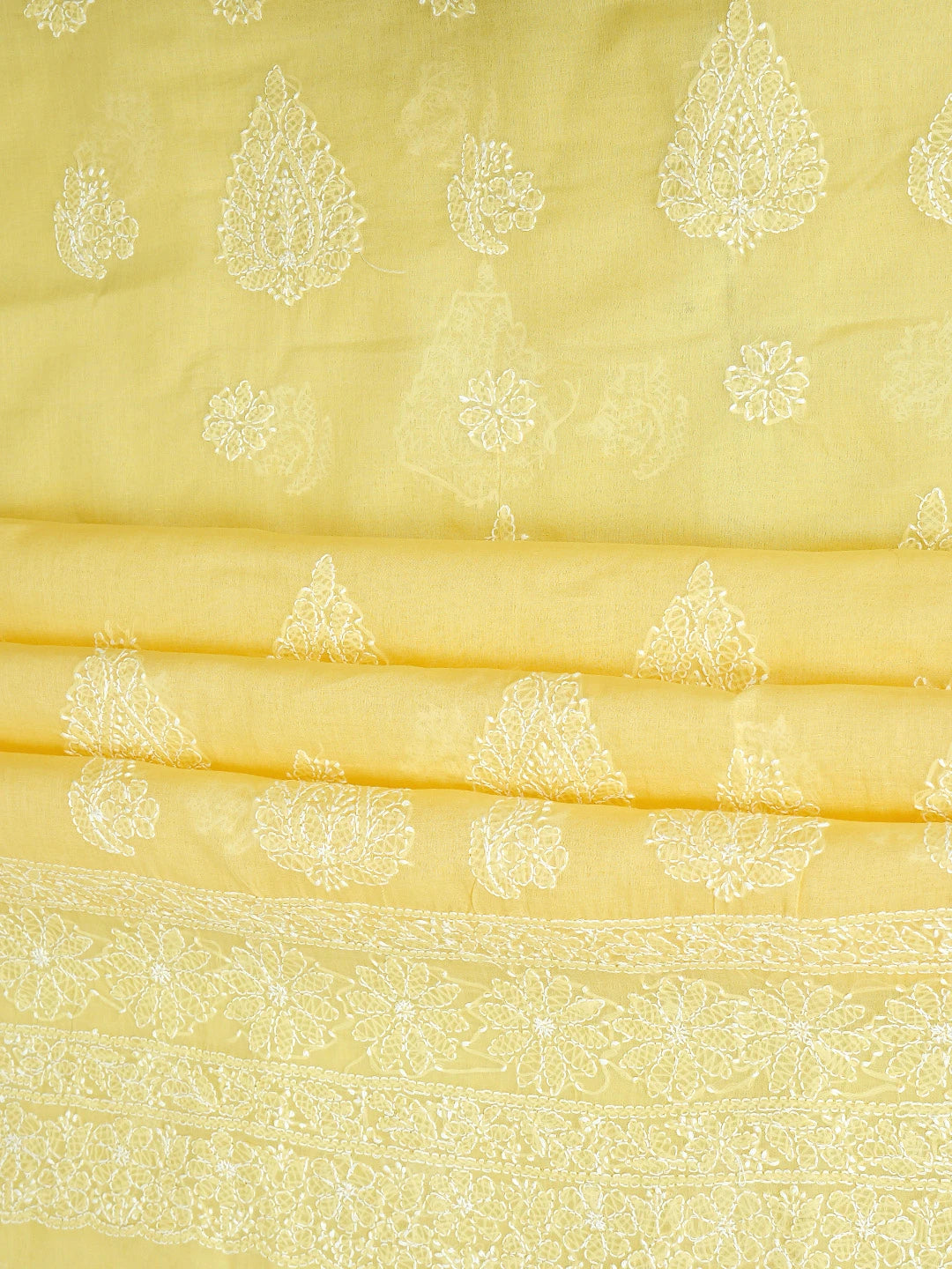 Ada Hand Embroidered Yellow Cotton Lucknowi Chikankari Unstitched Suit Piece 01A853630