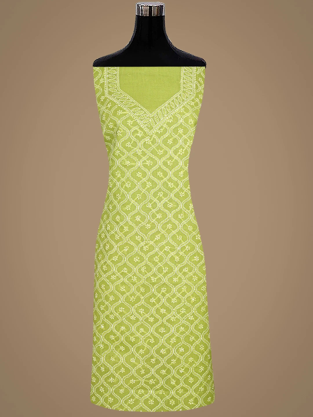 Ada Hand Embroidered Green Cotton Lucknowi Chikankari Unstitched Suit Piece 01A882370