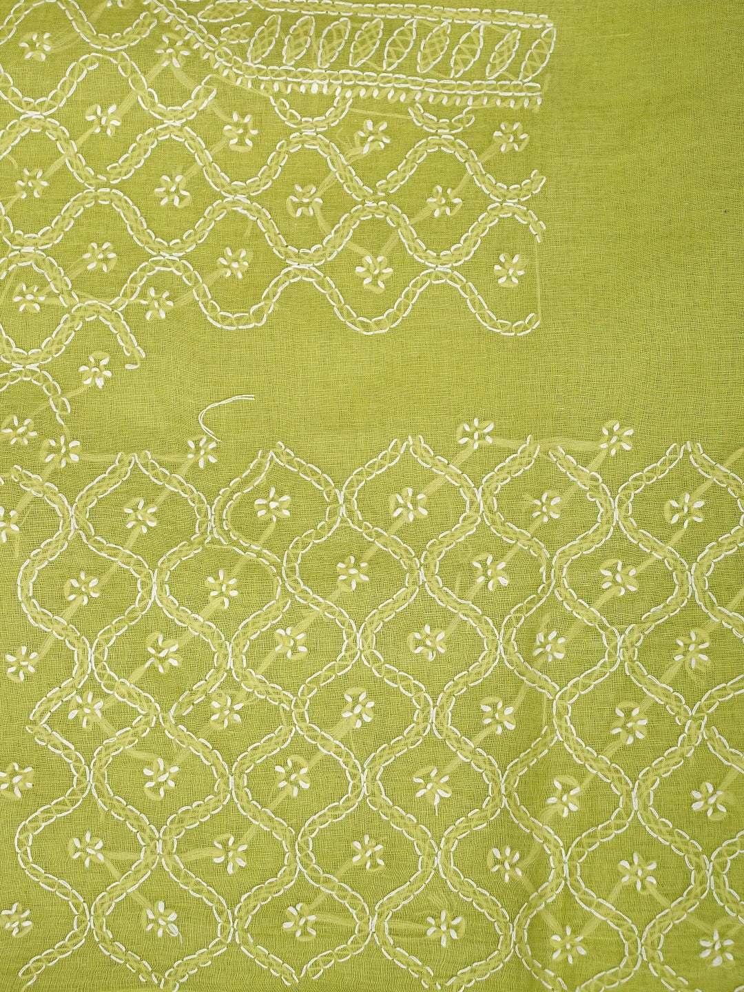 Ada Hand Embroidered Green Cotton Lucknowi Chikankari Unstitched Suit Piece 01A882370