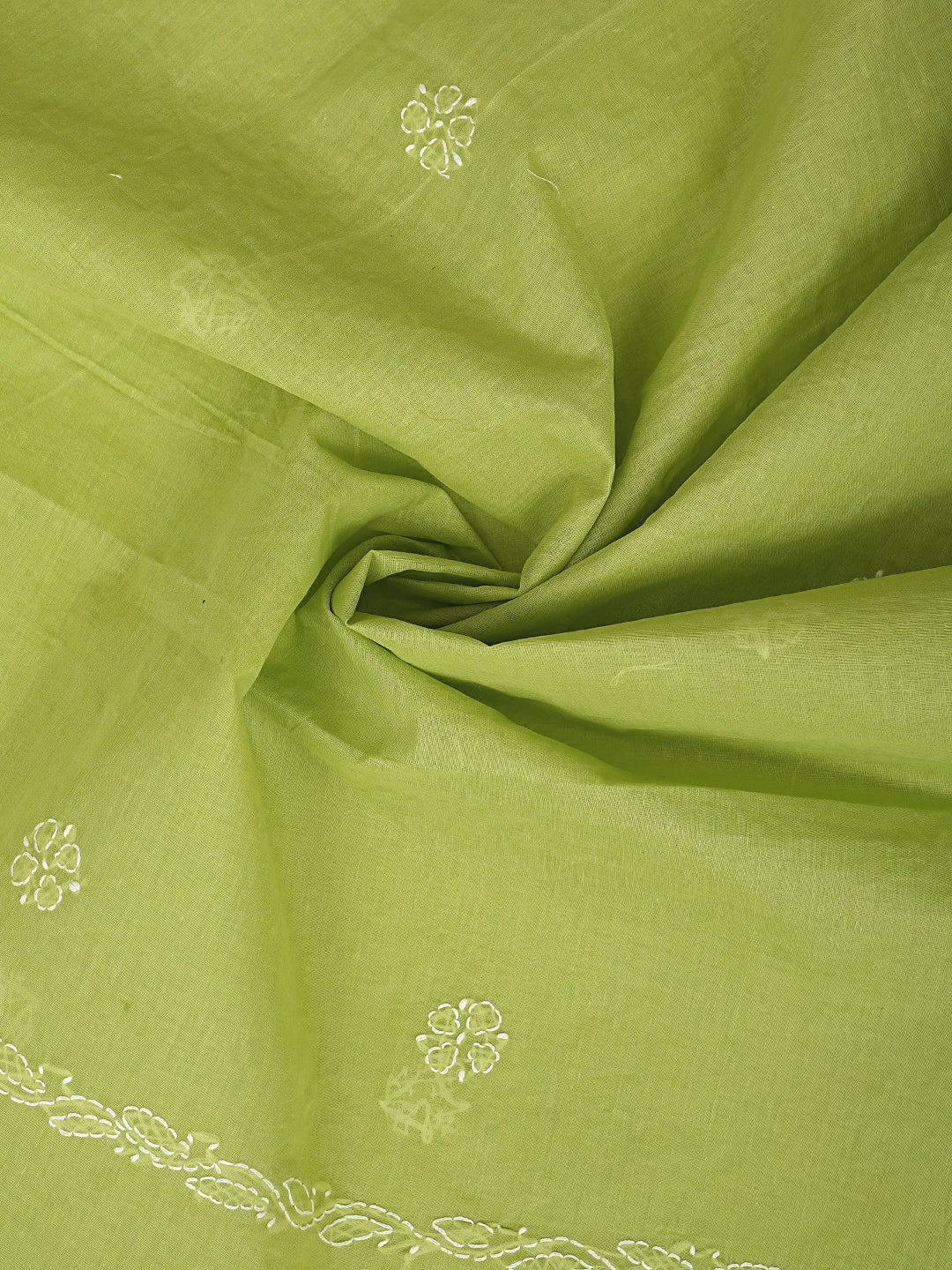 Ada Hand Embroidered Green Cotton Lucknowi Chikankari Unstitched Suit Piece 01A882370