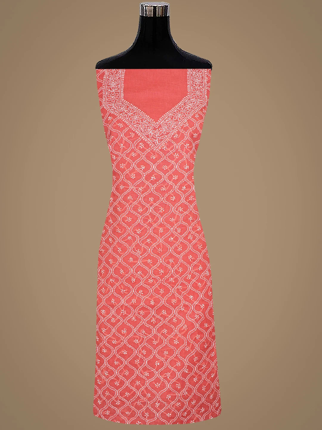 Ada Hand Embroidered Carrot Pink Cotton Lucknowi Chikankari Unstitched Suit Piece 01A887904