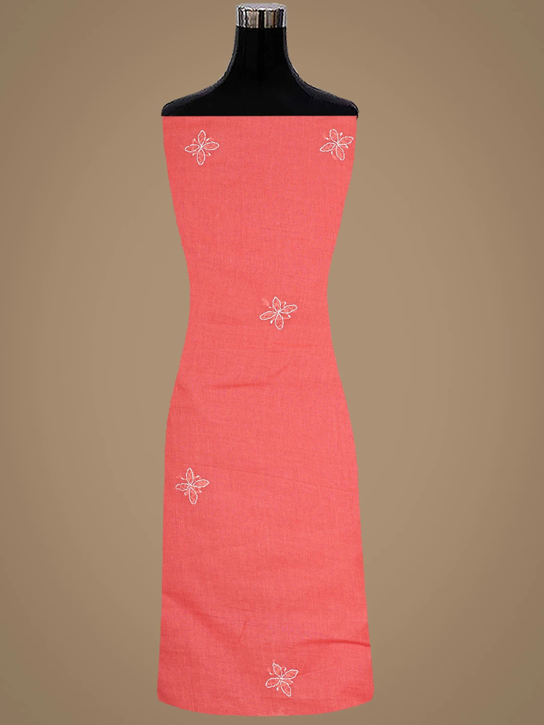 Ada Hand Embroidered Carrot Pink Cotton Lucknowi Chikankari Unstitched Suit Piece 01A887904