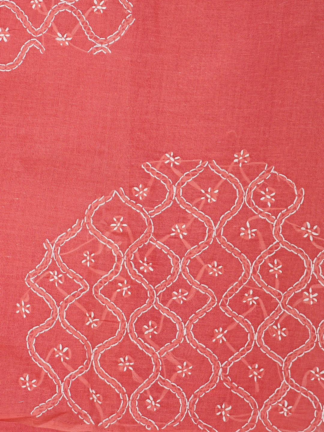 Ada Hand Embroidered Carrot Pink Cotton Lucknowi Chikankari Unstitched Suit Piece 01A887904