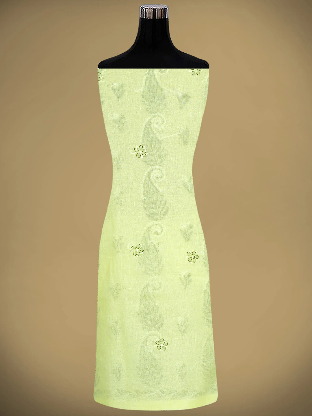 Ada Hand Embroidered Lemon Cotton Lucknowi Chikankari Unstitched Suit Piece with Chiffon Dupatta 01A880884