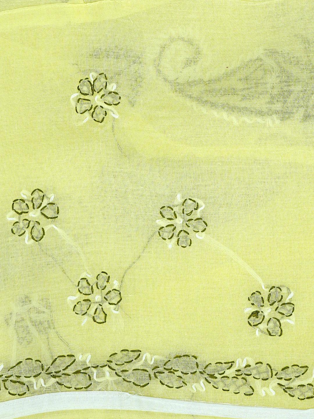 Ada Hand Embroidered Lemon Cotton Lucknowi Chikankari Unstitched Suit Piece with Chiffon Dupatta 01A880884