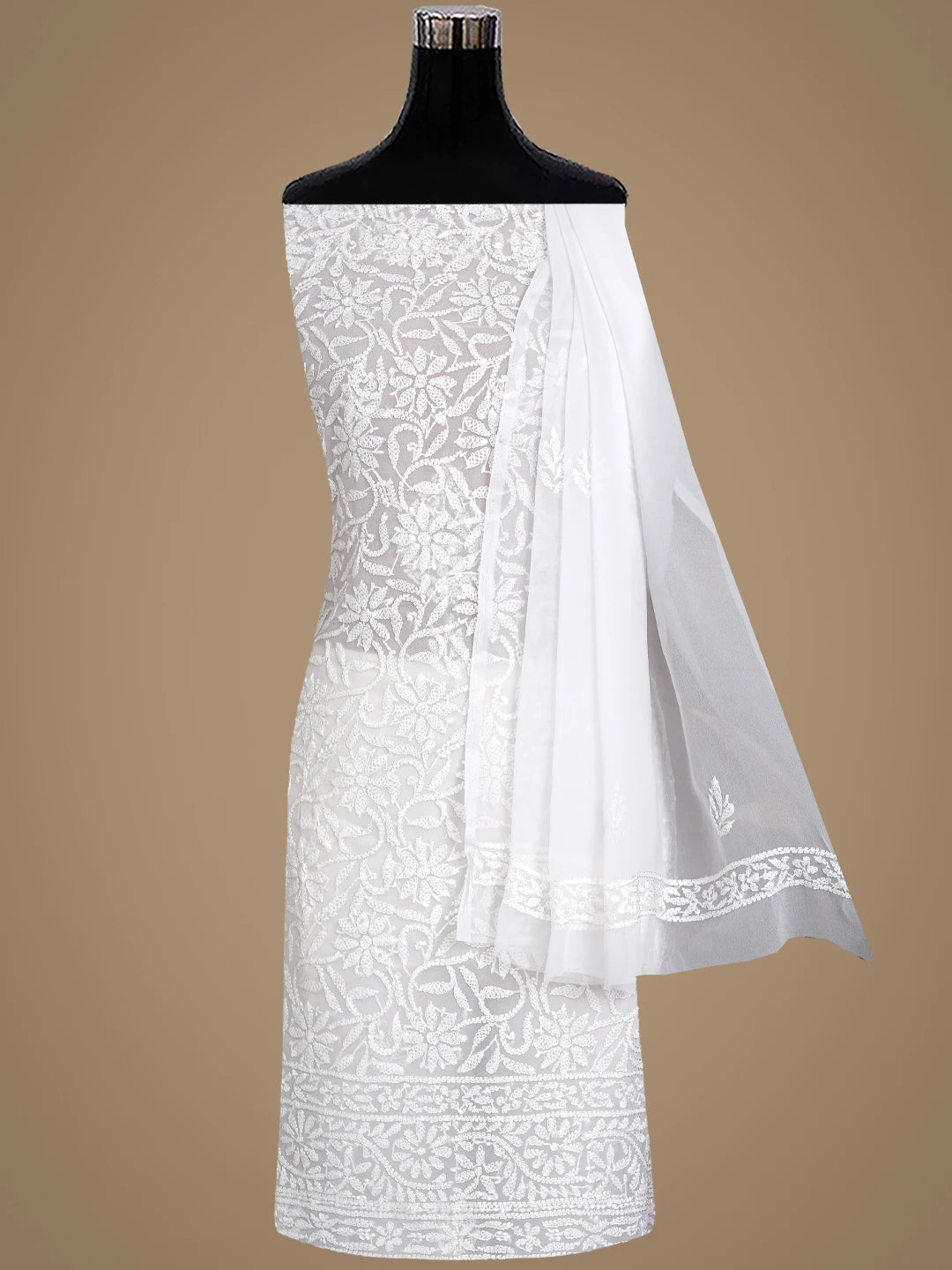 Ada Hand Embroidered White Georgette Lucknowi Chikankari Unstitched Suit Piece 01A878889