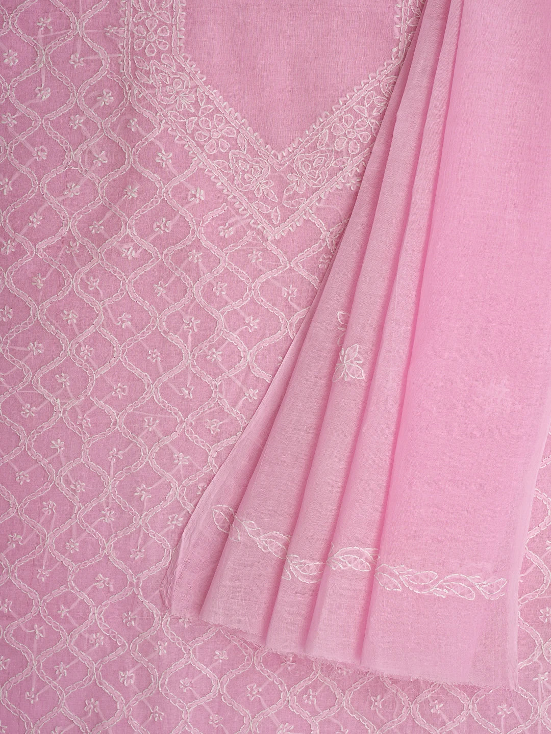 Ada Hand Embroidered Pink Cotton Lucknowi Chikankari Unstitched Suit Piece 01A882284