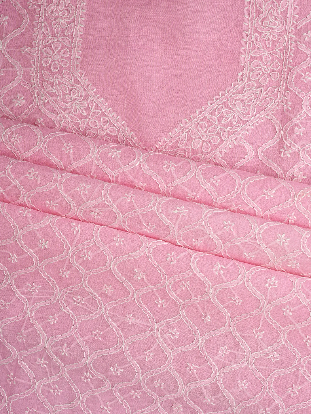 Ada Hand Embroidered Pink Cotton Lucknowi Chikankari Unstitched Suit Piece 01A882284