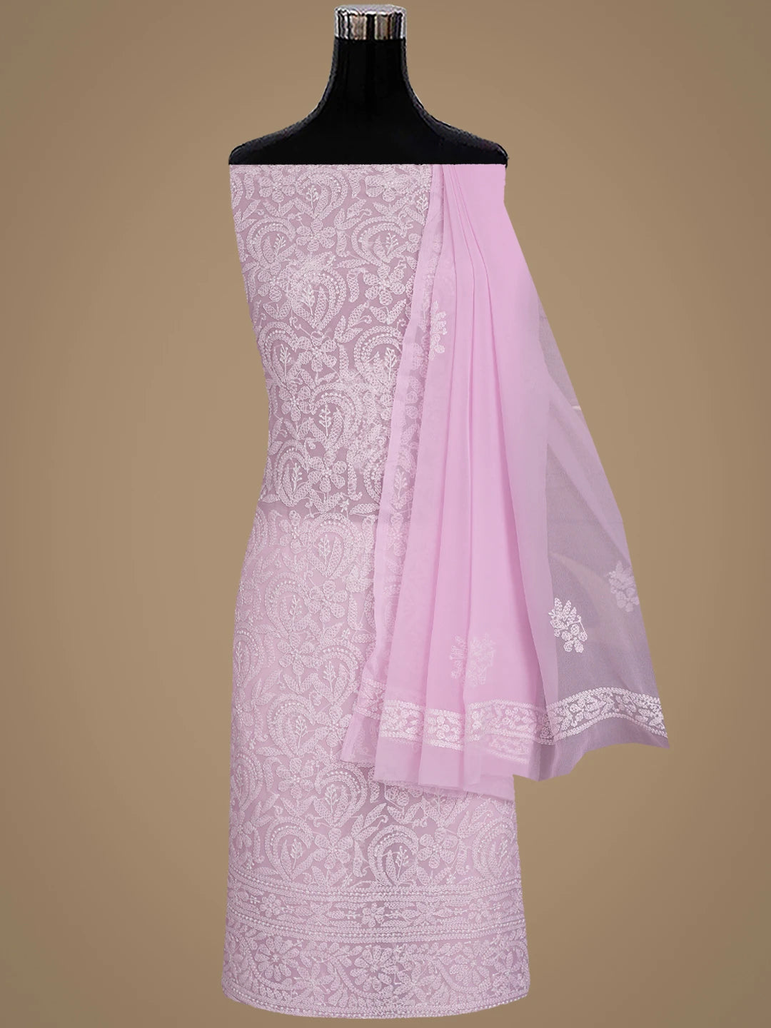 Ada Hand Embroidered Pink Georgette Lucknowi Chikankari Unstitched Suit Piece 01A878909