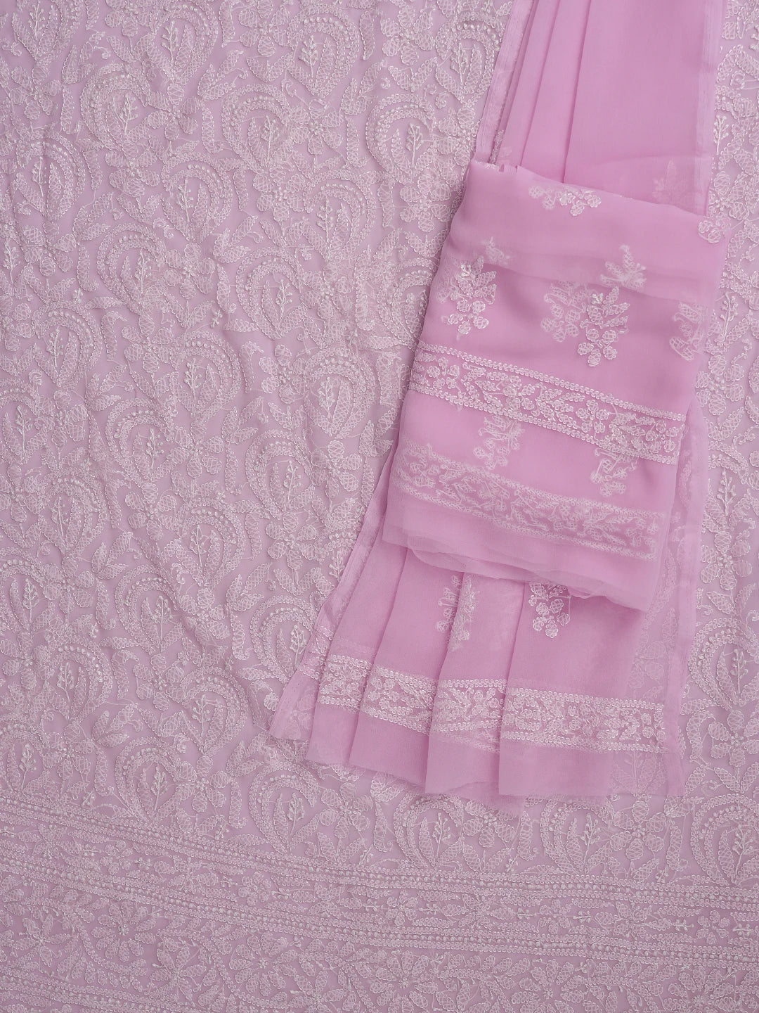 Ada Hand Embroidered Pink Georgette Lucknowi Chikankari Unstitched Suit Piece 01A878909