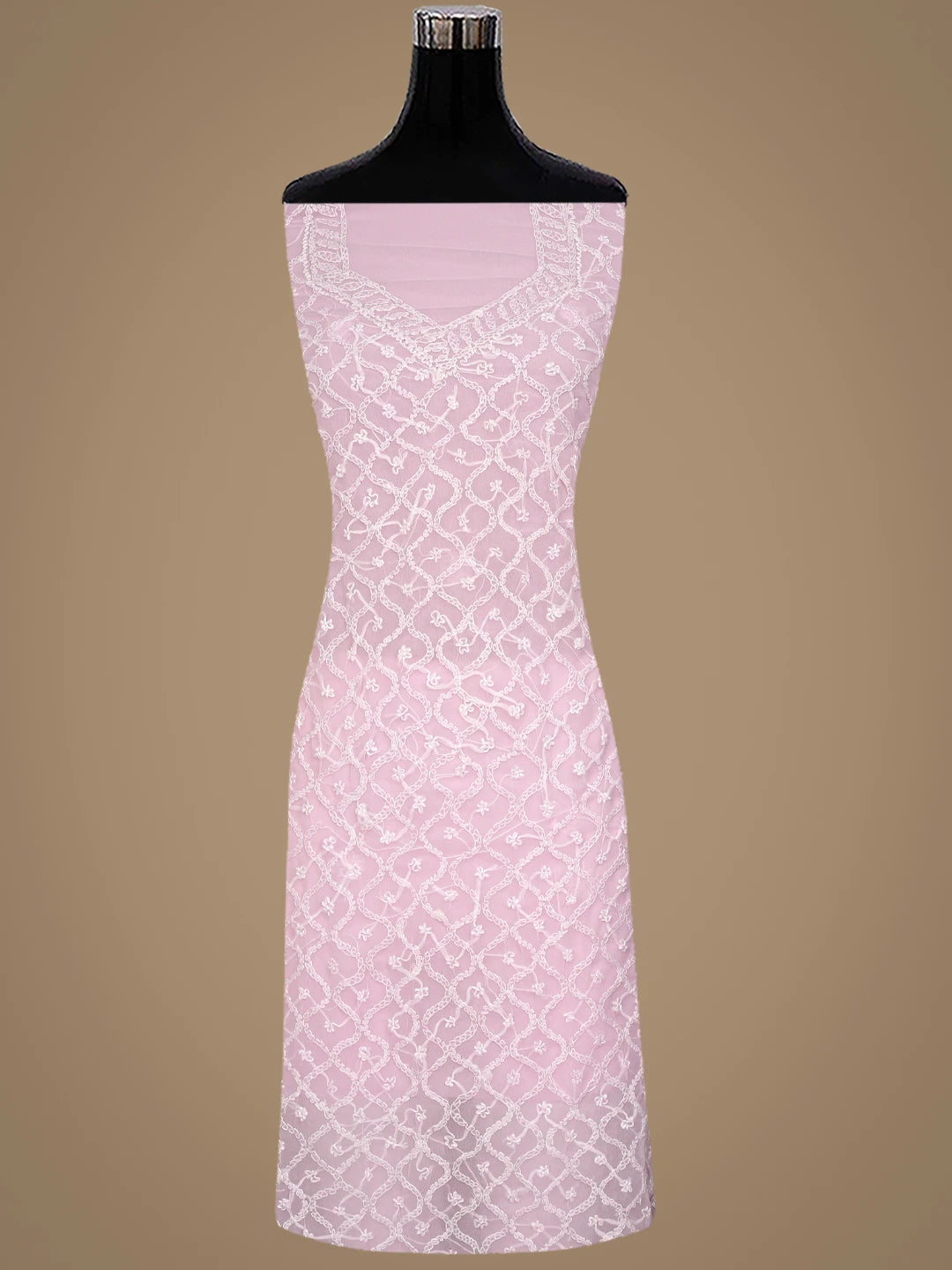 Ada Hand Embroidered Baby Pink Georgette Lucknowi Chikankari Unstitched Suit Piece 01A879226