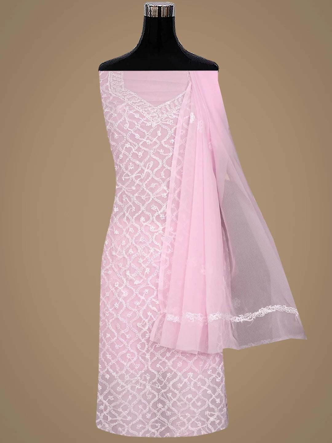 Ada Hand Embroidered Baby Pink Georgette Lucknowi Chikankari Unstitched Suit Piece 01A879226