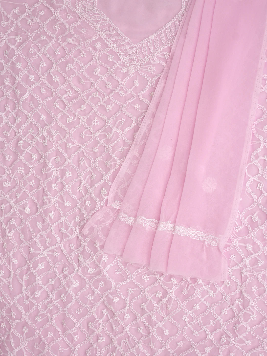 Ada Hand Embroidered Baby Pink Georgette Lucknowi Chikankari Unstitched Suit Piece 01A879226