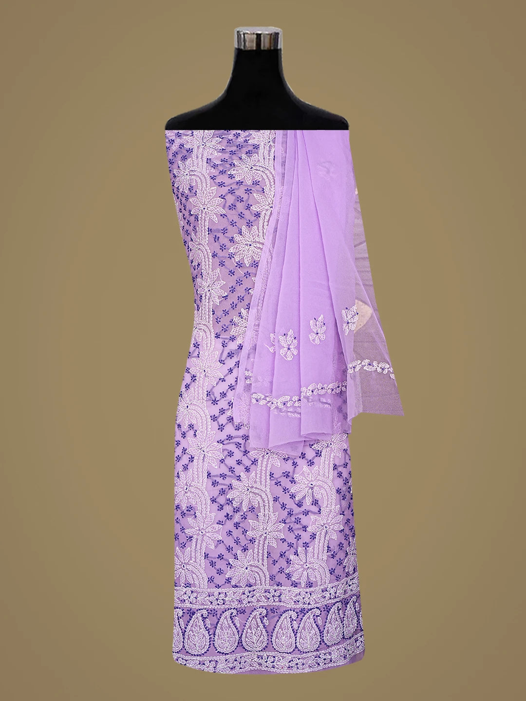 Ada Hand Embroidered Lavender Georgette Lucknowi Chikankari Unstitched Suit Piece 01A872095