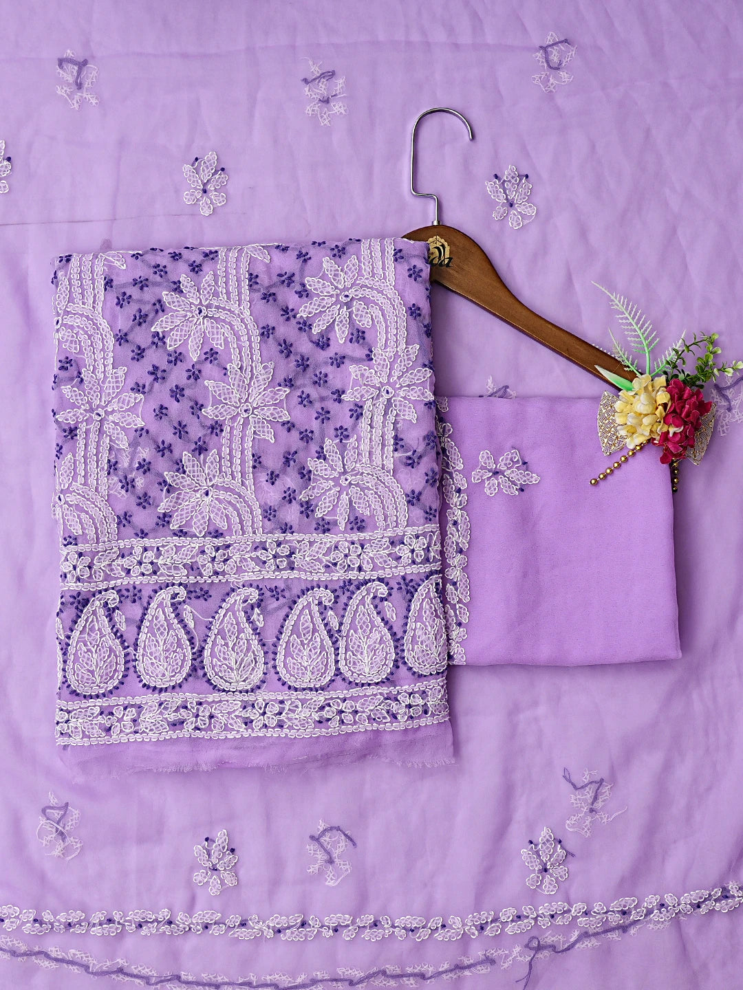 Ada Hand Embroidered Lavender Georgette Lucknowi Chikankari Unstitched Suit Piece 01A872095