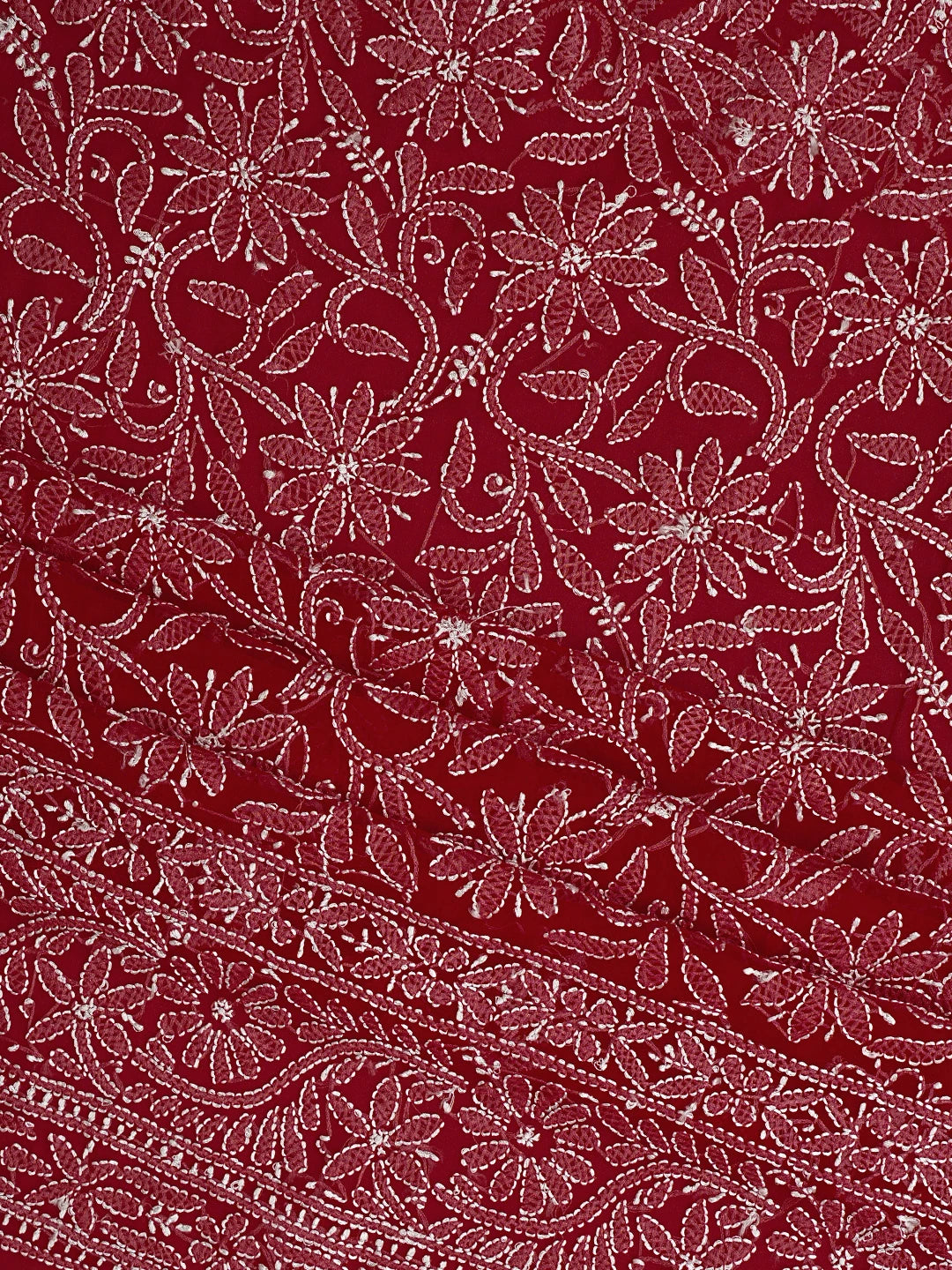 Ada Hand Embroidered Penn Red Georgette Lucknowi Chikankari Unstitched Suit Piece 01A878891