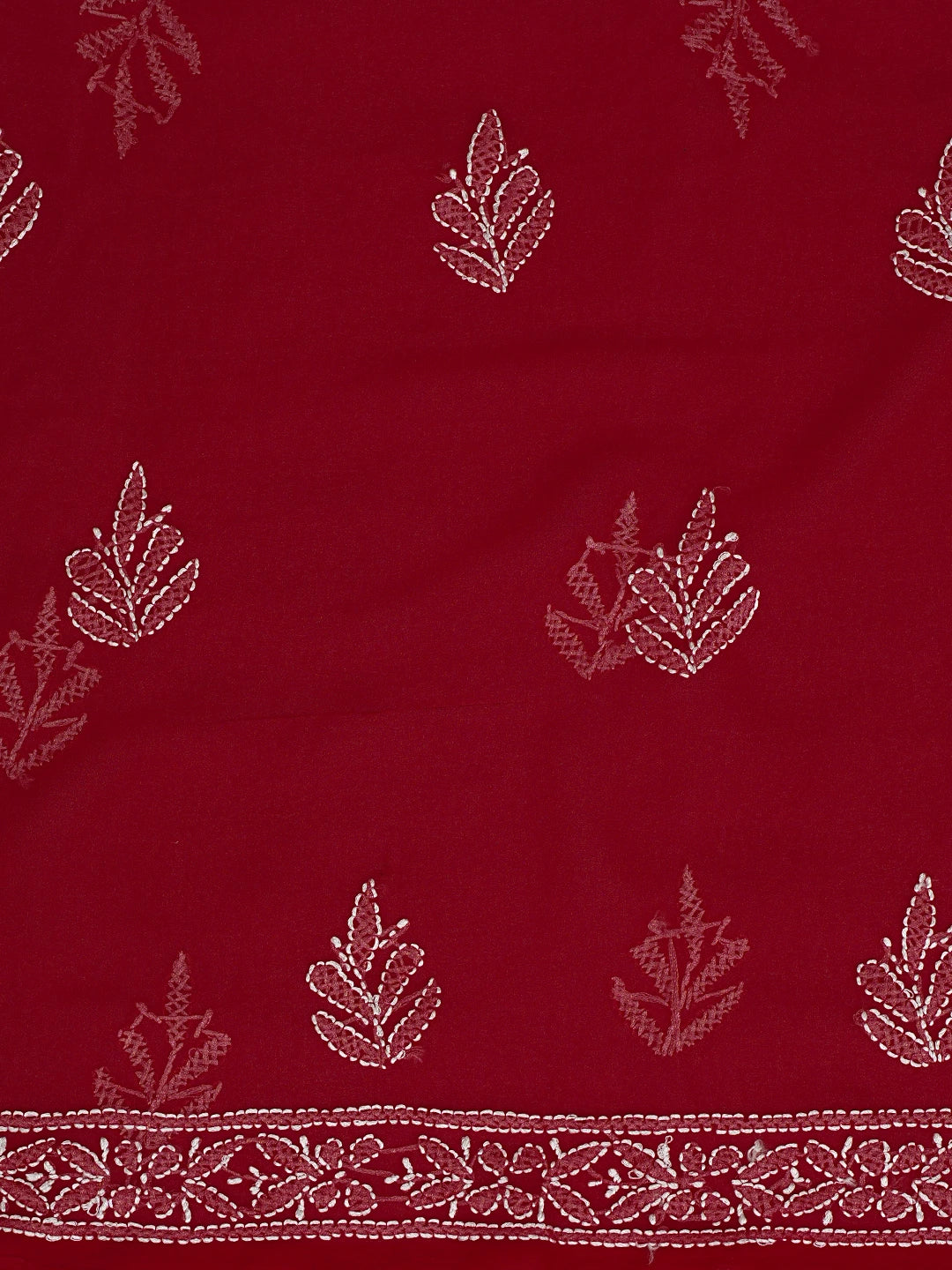 Ada Hand Embroidered Penn Red Georgette Lucknowi Chikankari Unstitched Suit Piece 01A878891