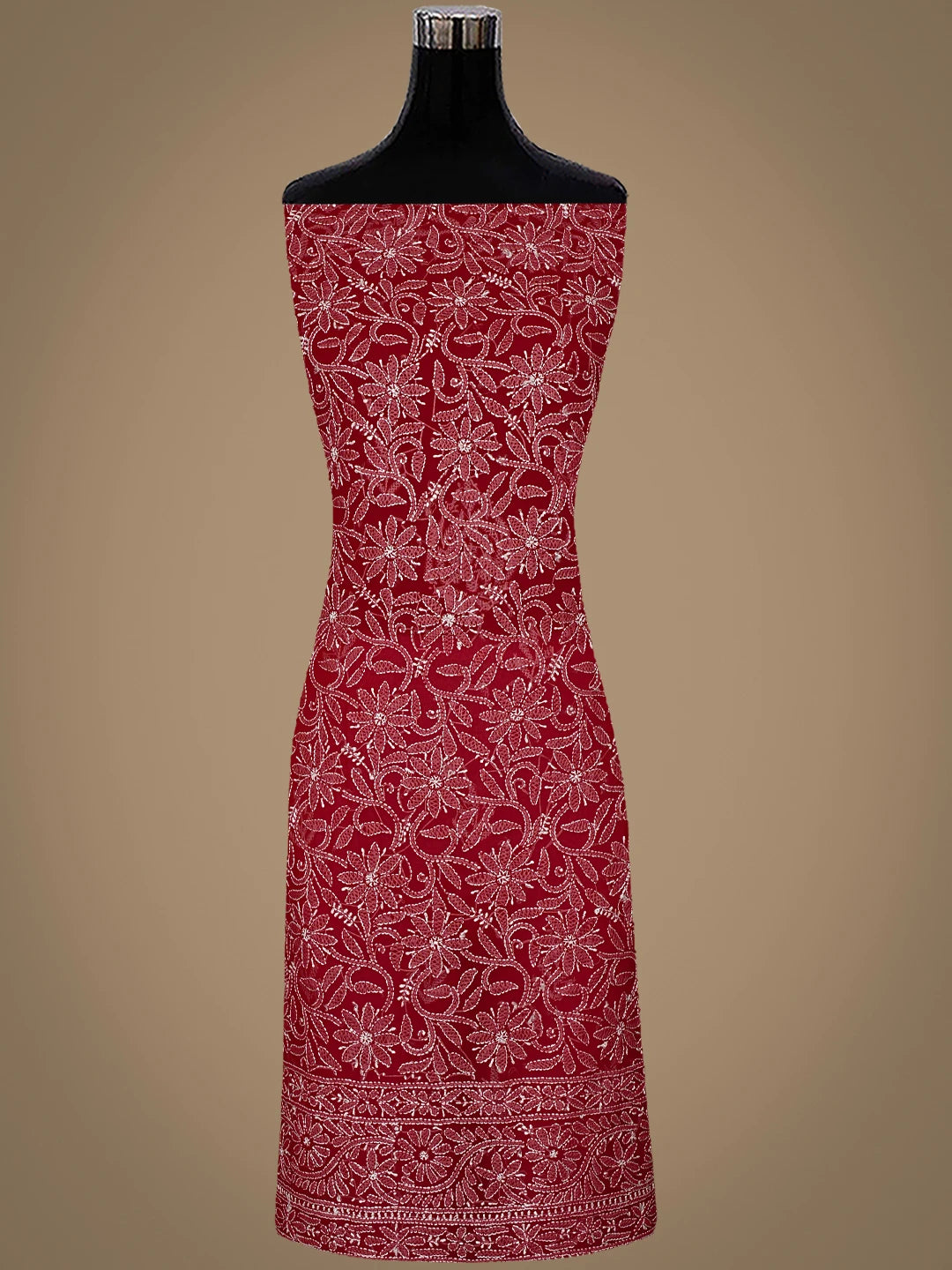 Ada Hand Embroidered Penn Red Georgette Lucknowi Chikankari Unstitched Suit Piece 01A878891
