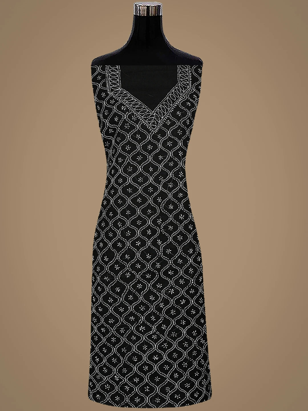 Ada Hand Embroidered Black Cotton Lucknowi Chikankari Unstitched Suit Piece 01A887925