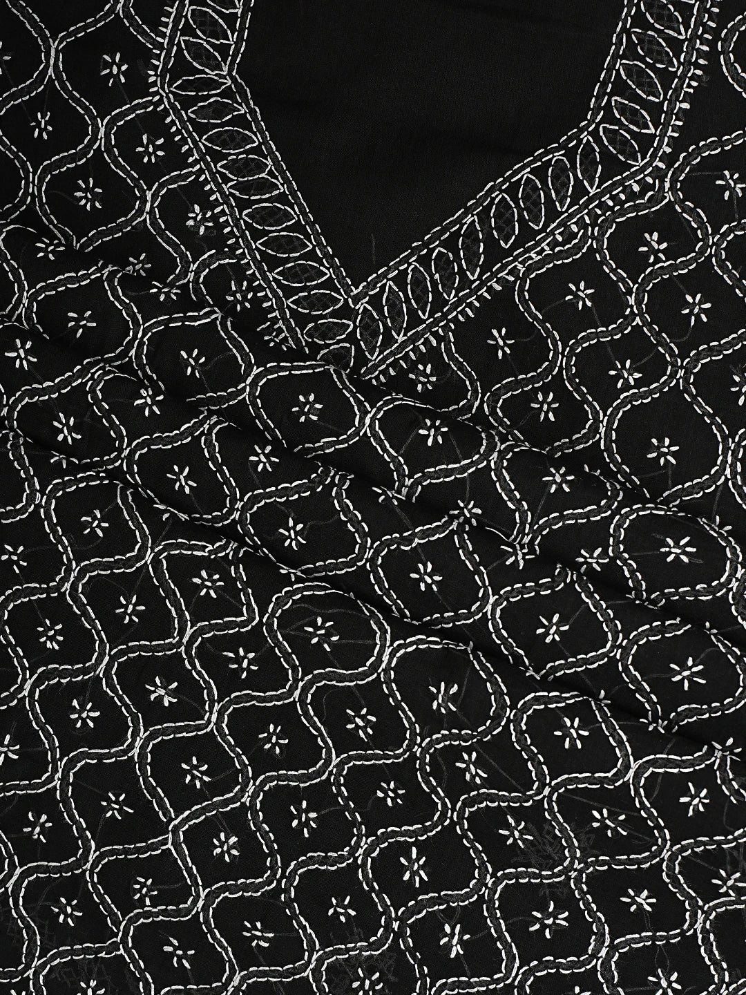 Ada Hand Embroidered Black Cotton Lucknowi Chikankari Unstitched Suit Piece 01A887925