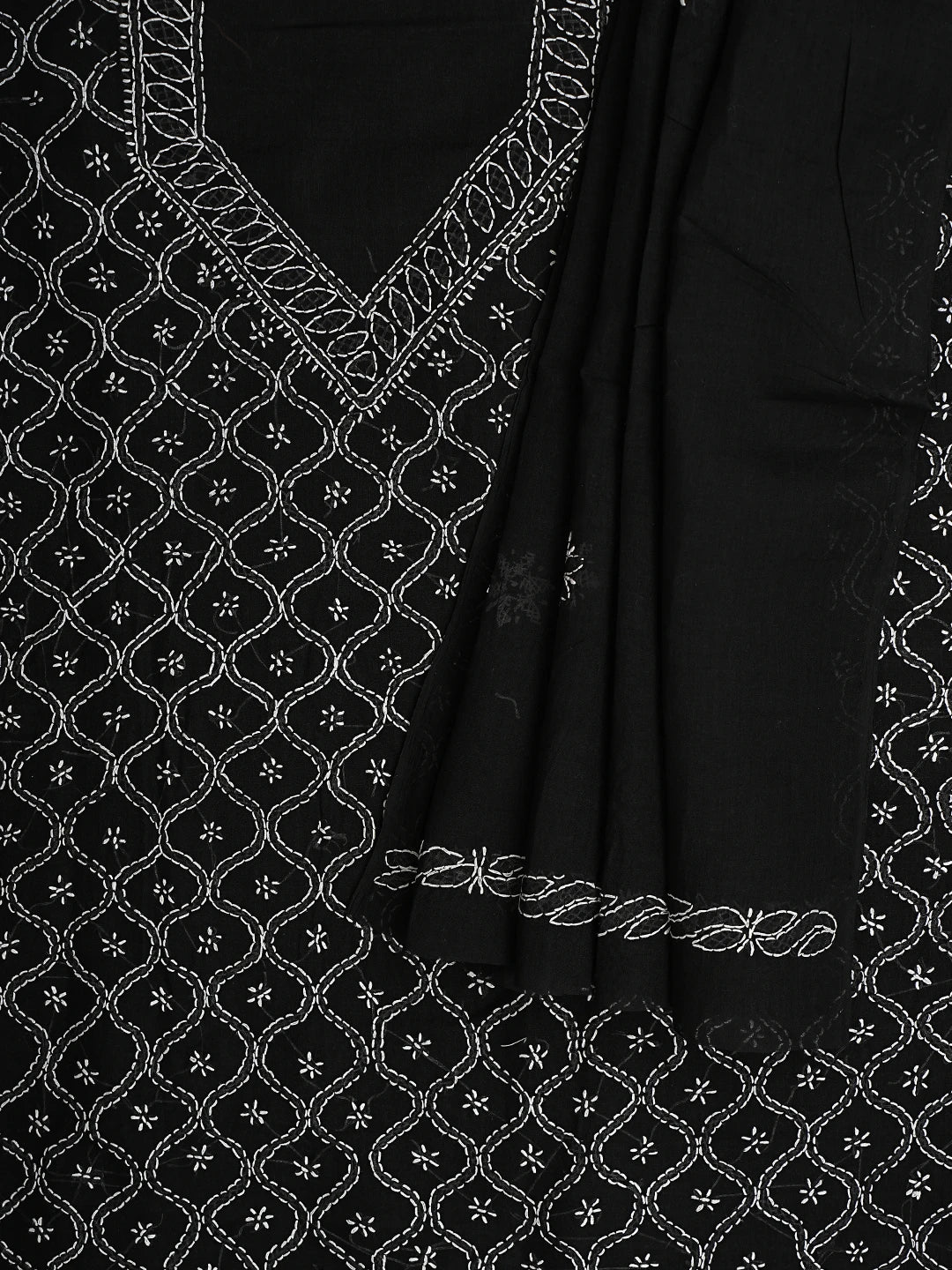Ada Hand Embroidered Black Cotton Lucknowi Chikankari Unstitched Suit Piece 01A887925