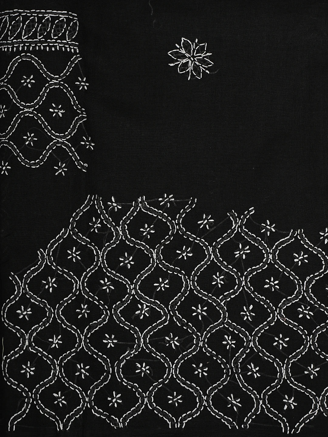 Ada Hand Embroidered Black Cotton Lucknowi Chikankari Unstitched Suit Piece 01A887925