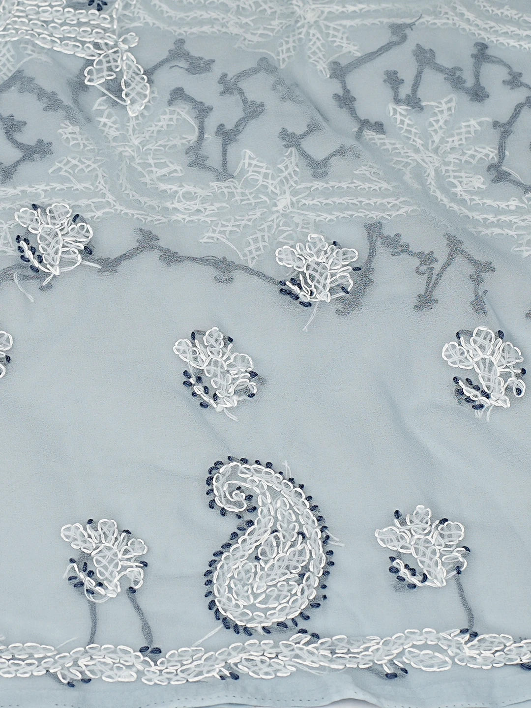 Ada Hand Embroidered Cadet Grey Georgette Lucknowi Chikankari Unstitched Suit Piece 01A872123