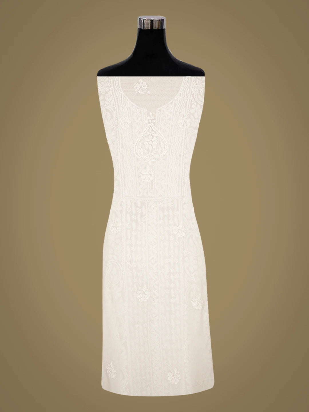 Ada Hand Embroidered White Viscose Georgette Lucknowi Chikankari Unstitched Kurta Dupatta Set With Cutdana Work 01A666209