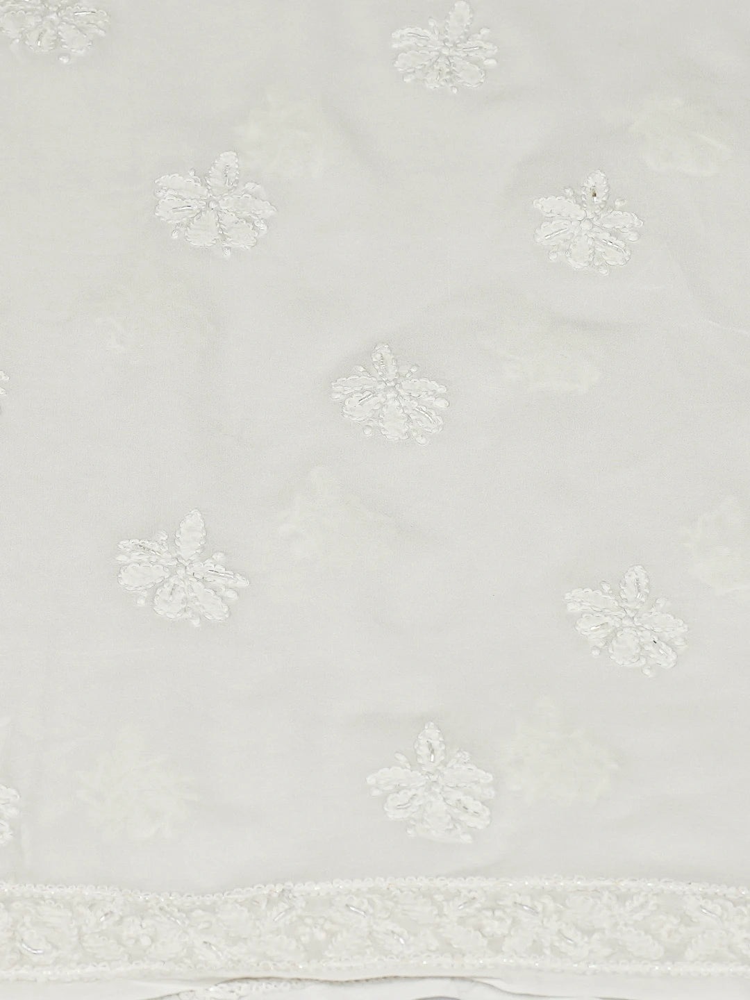 Ada Hand Embroidered White Viscose Georgette Lucknowi Chikankari Unstitched Kurta Dupatta Set With Cutdana Work 01A666209