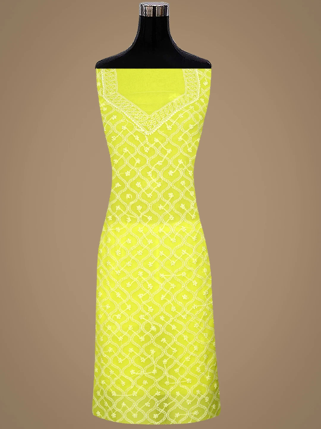 Ada Hand Embroidered Yellow Georgette Lucknowi Chikankari Unstitched Suit Piece 01A879227