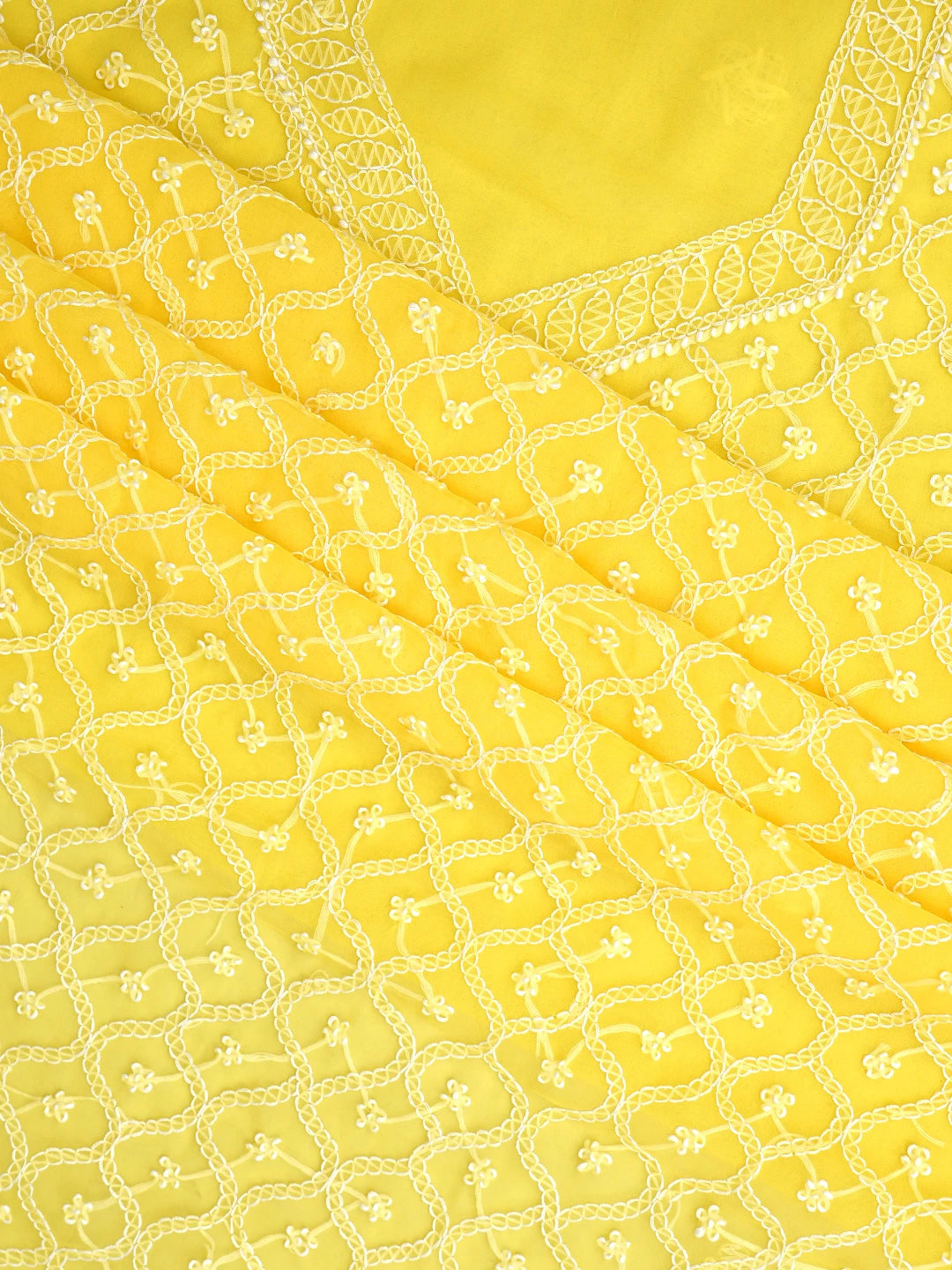 Ada Hand Embroidered Yellow Georgette Lucknowi Chikankari Unstitched Suit Piece 01A879227