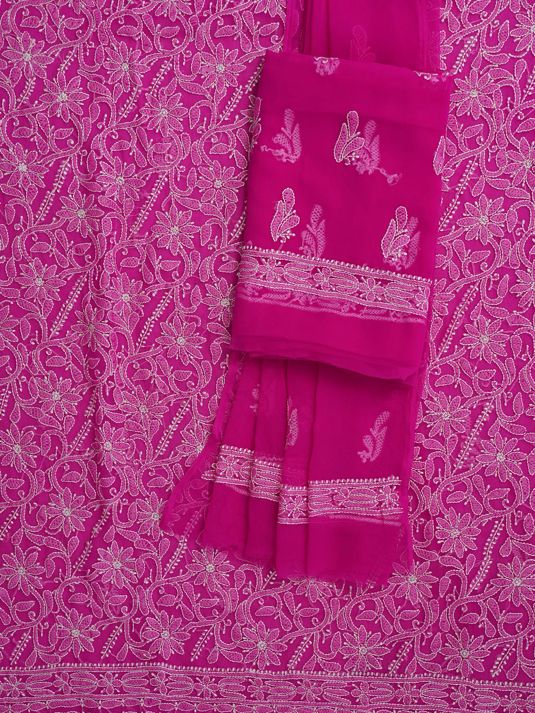 Ada Hand Embroidered Magenta Georgette Lucknowi Chikankari Unstitched Suit Piece 01A878918