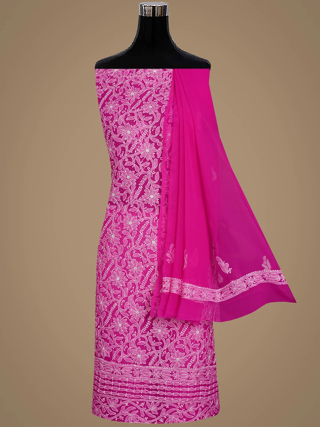 Ada Hand Embroidered Magenta Georgette Lucknowi Chikankari Unstitched Suit Piece 01A878918