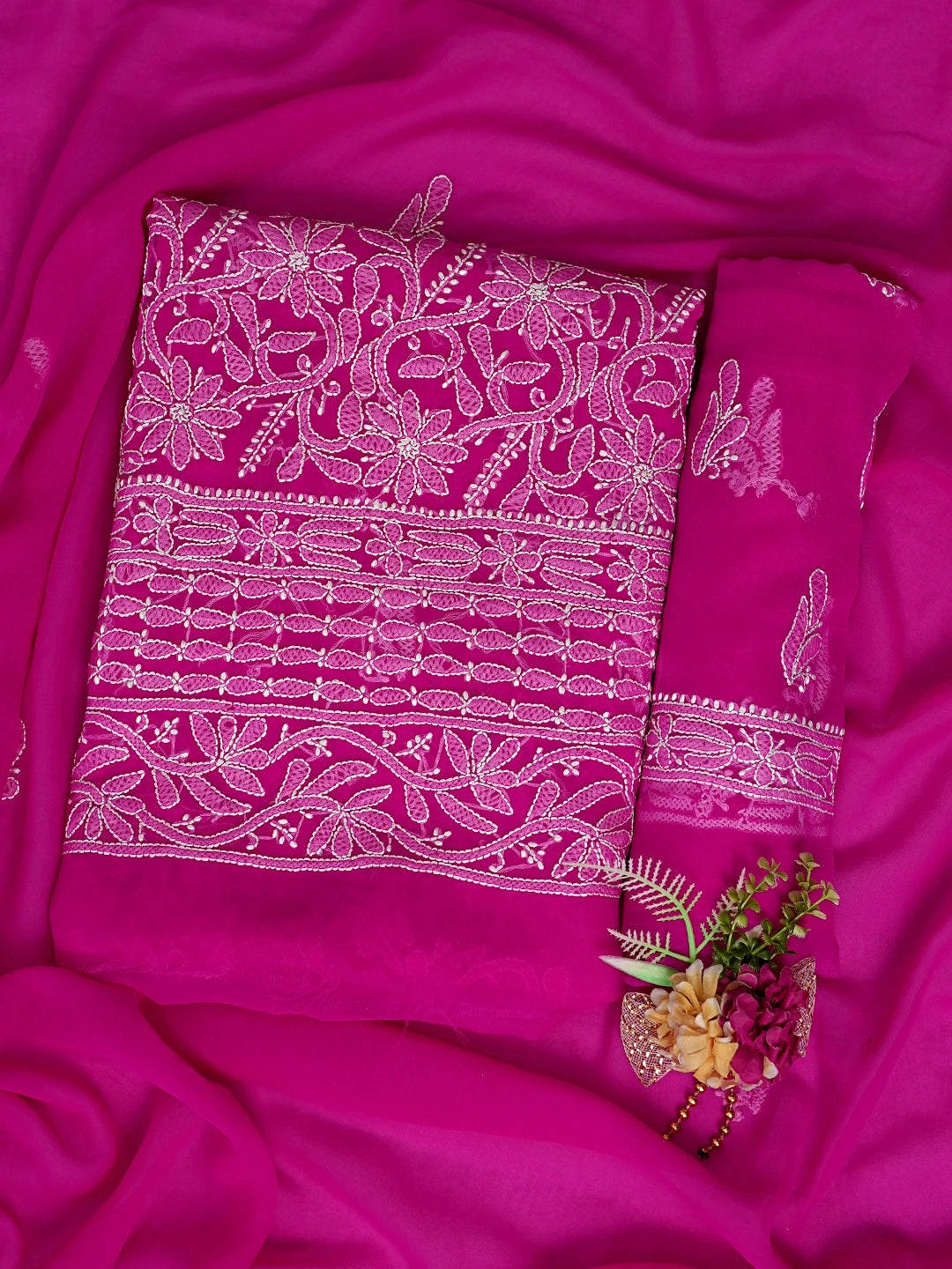 Ada Hand Embroidered Magenta Georgette Lucknowi Chikankari Unstitched Suit Piece 01A878918