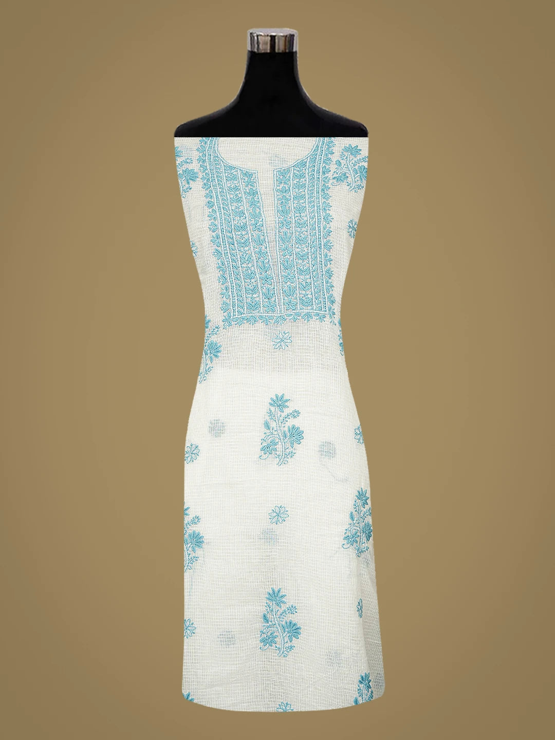 Ada Hand Embroidered White Kota Lucknowi Chikankari Unstitched Kurta Dupatta Set 01A876967