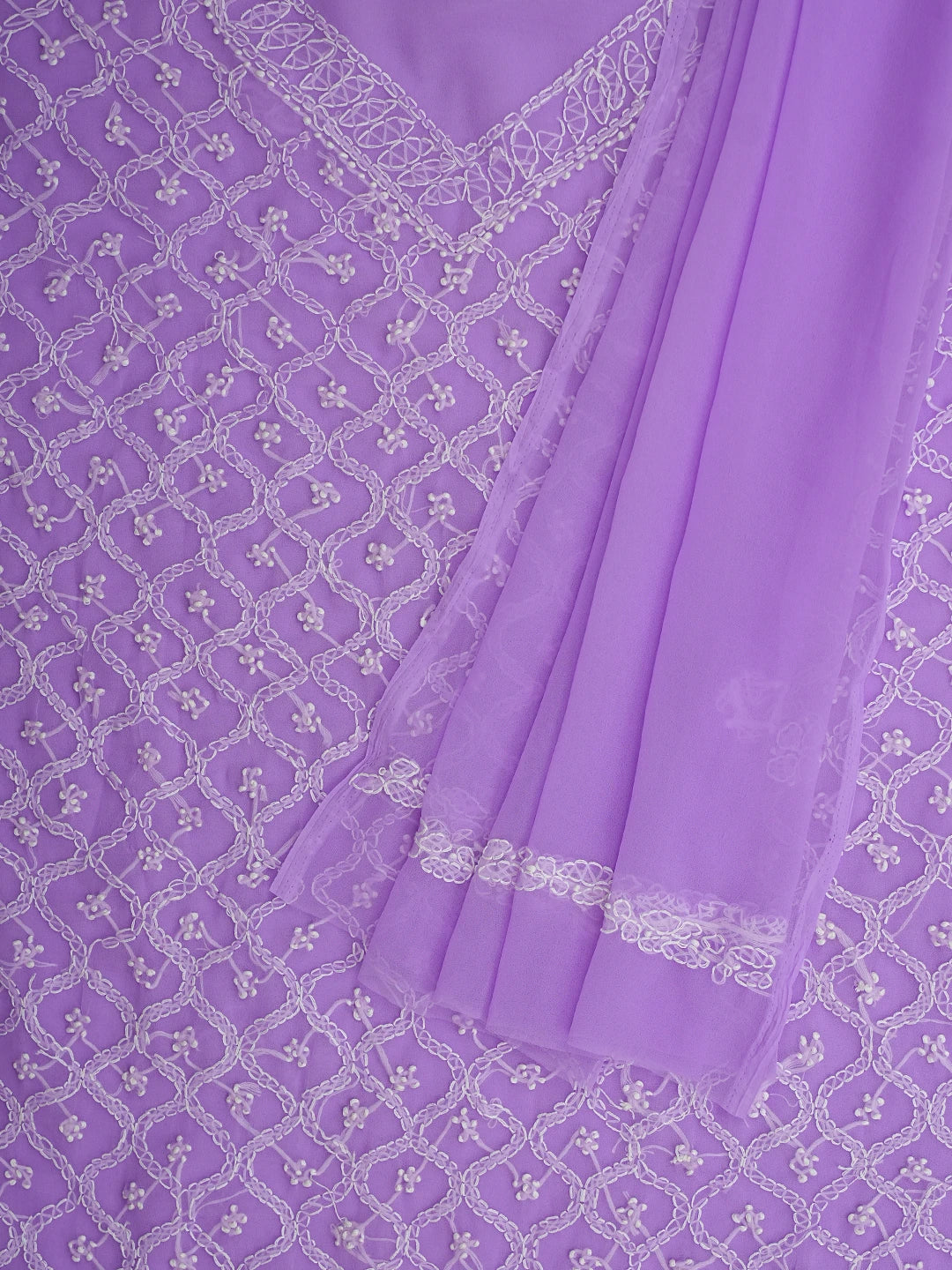 Ada Hand Embroidered Lavender Georgette Lucknowi Chikankari Unstitched Suit Piece 01A879200