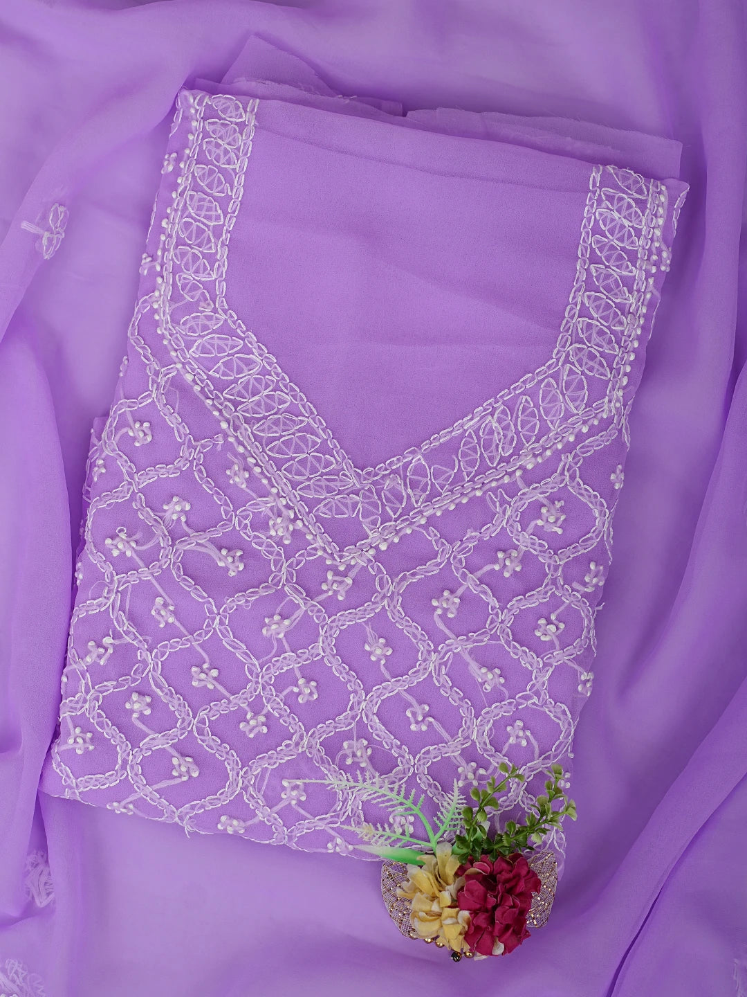 Ada Hand Embroidered Lavender Georgette Lucknowi Chikankari Unstitched Suit Piece 01A879200