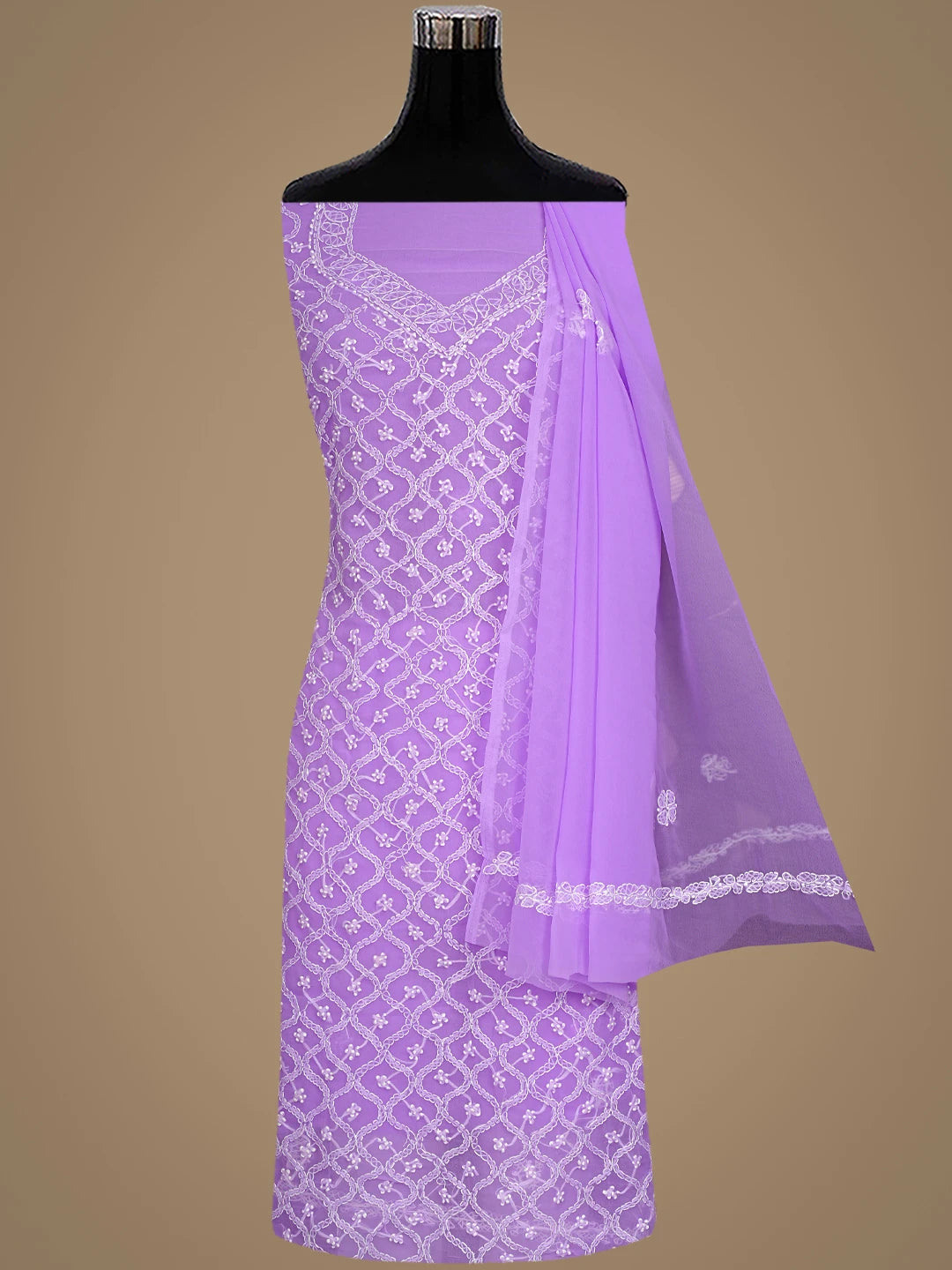 Ada Hand Embroidered Lavender Georgette Lucknowi Chikankari Unstitched Suit Piece 01A879200